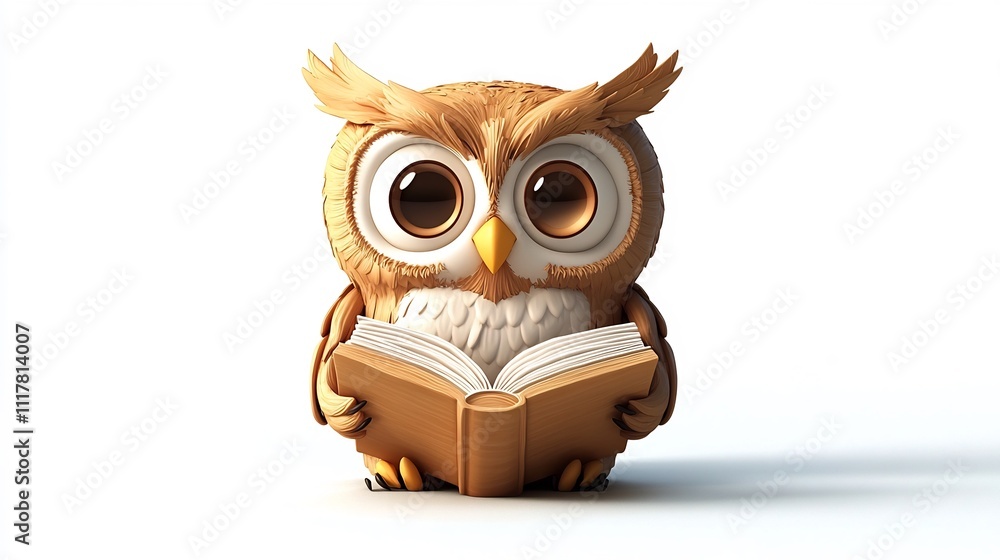 Fototapeta premium Curious Owl Reading a Book Representing Education Knowledge and Intellectual Curiosity