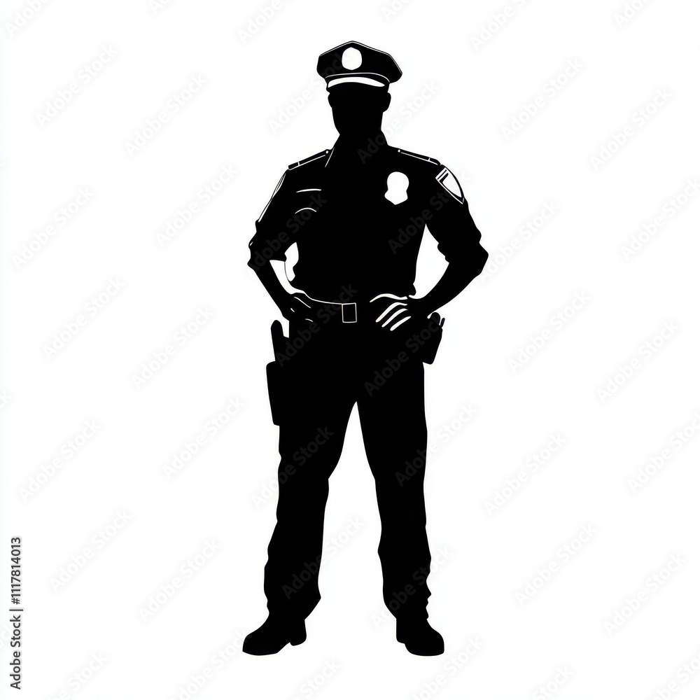 A police officer stands tall and proud, holding his hands at his sides. The image is black and white, giving it a classic and timeless feel A police officer stands tall and proud, holding his hands at his sides. The image is black and white, giving it a classic and timeless feel