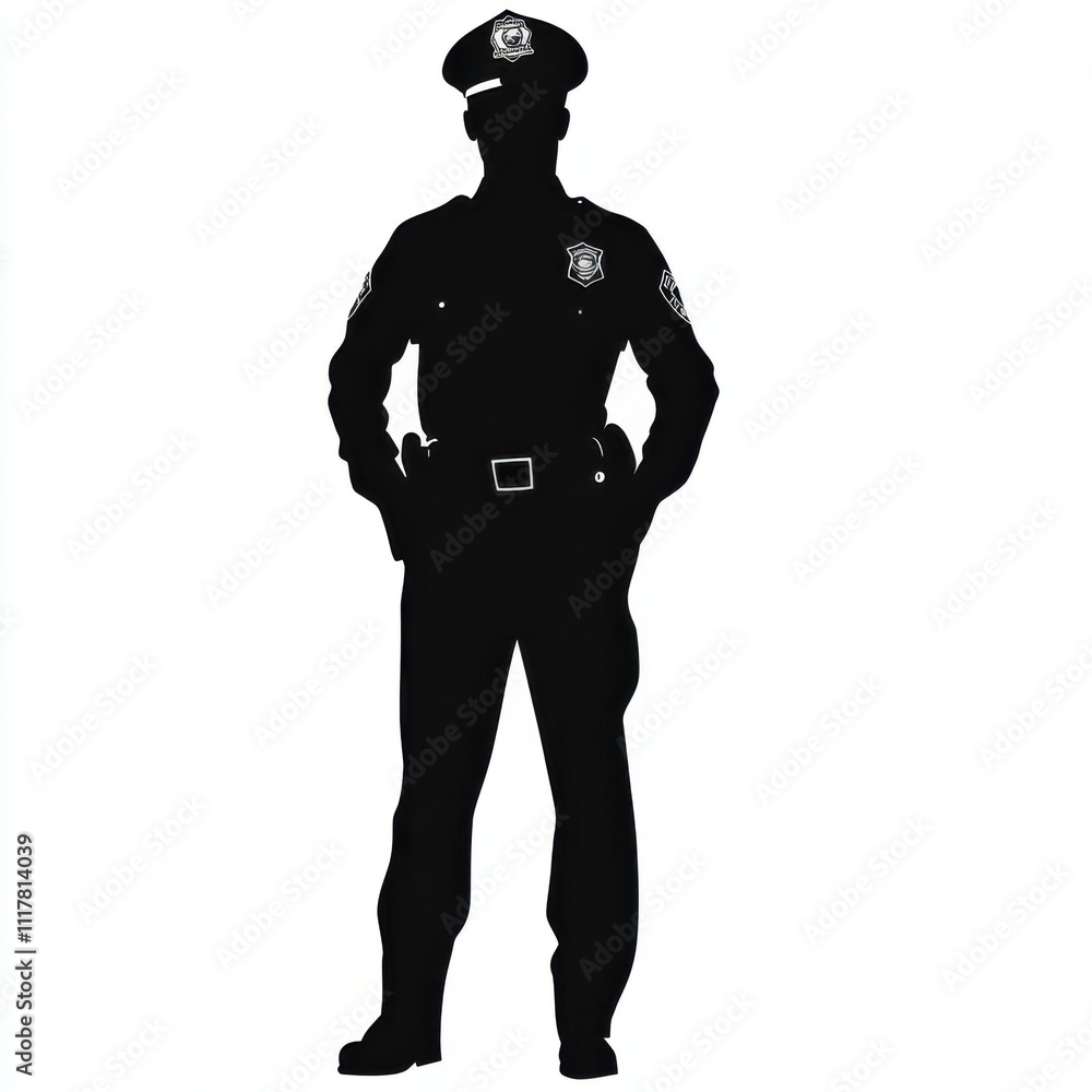 A police officer stands tall and proud, holding his hands at his sides. The image is black and white, giving it a classic and timeless feel A police officer stands tall and proud, holding his hands at his sides. The image is black and white, giving it a classic and timeless feel
