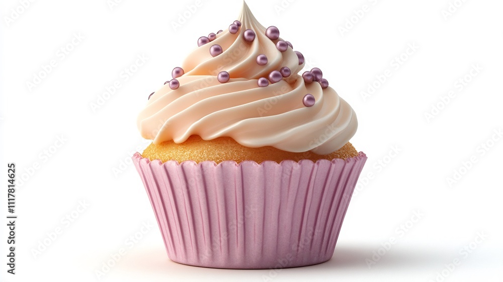 Colorful Cupcake with Whipped Cream and Sprinkles on White Background Colorful Cupcake with Whipped Cream and Sprinkles on White Background