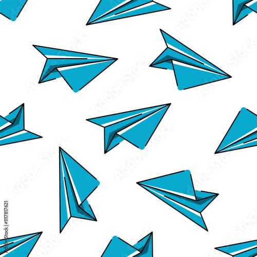 Free Download Vector flying paper airplanes seamless pattern design on white background. Planes Texture. Color print for packaging, boxes and wallpaper. Image of airplanes isolated on a white background. - GFXLoad