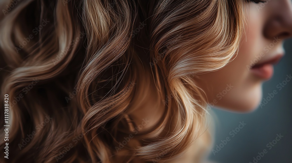 A close up of a woman with long, curly blonde hair. A close up of a woman with long, curly blonde hair.