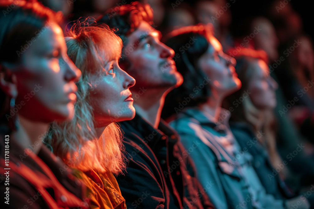 Actor standing in front of a crowded audience in a theater generative ai image Actor standing in front of a crowded audience in a theater generative ai image