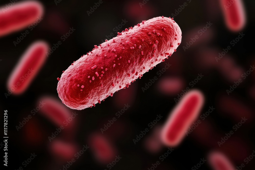 Close-Up View of Red Bacteria Under Microscopic Lens with Detail Close-Up View of Red Bacteria Under Microscopic Lens with Detail