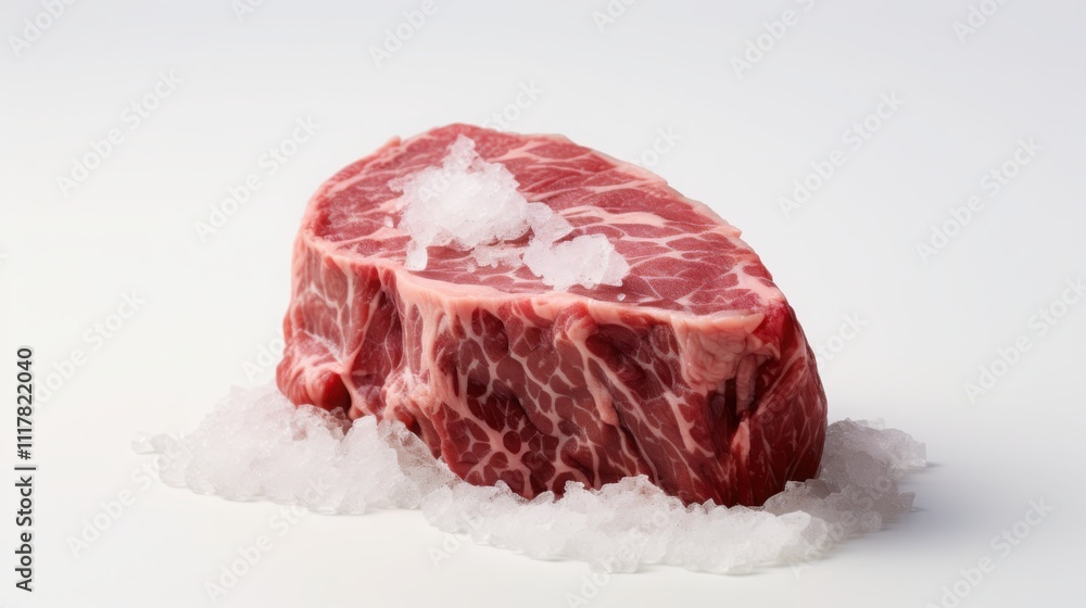 Savoring the intricacies of raw kobe beef a culinary showcase of marbling excellence on a minimalist white background Savoring the intricacies of raw kobe beef a culinary showcase of marbling excellence on a minimalist white background
