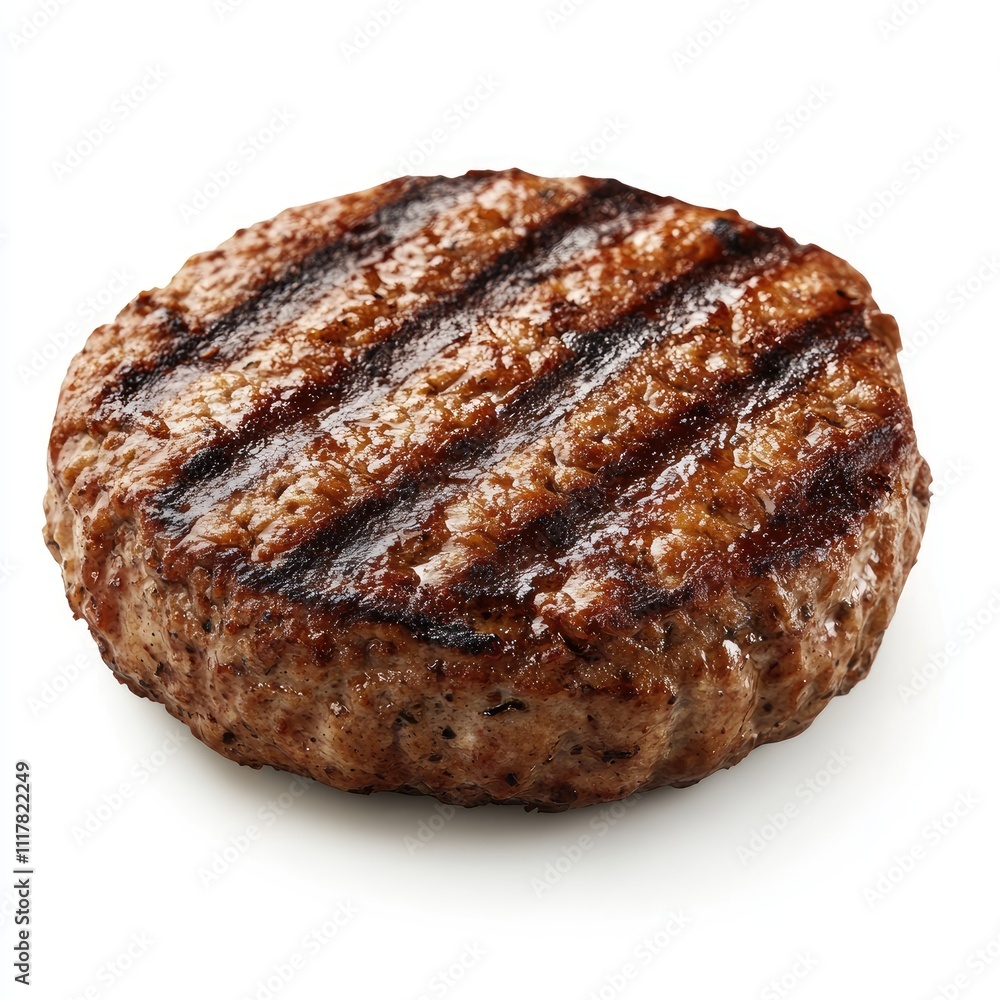 grilled hamburger meat isolated on white background, full depth of field grilled hamburger meat isolated on white background, full depth of field