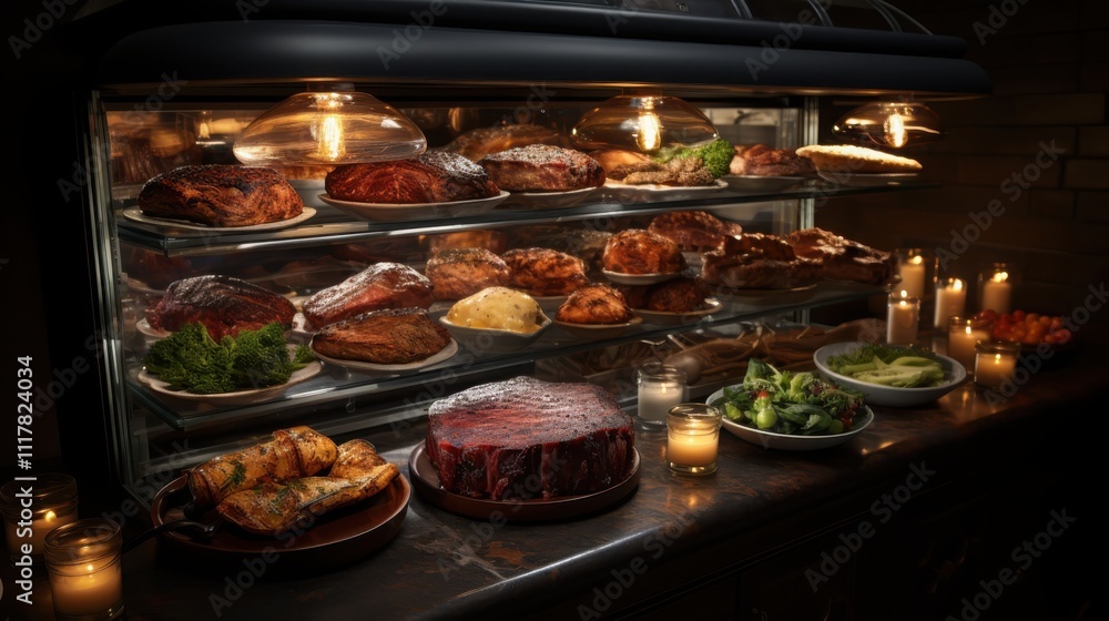 Aging premium grassfed ribeye in a rustic meat locker dramatic overhead lighting culinary showcase industrial atmosphere culinary artistry Aging premium grassfed ribeye in a rustic meat locker dramatic overhead lighting culinary showcase industrial atmosphere culinary artistry
