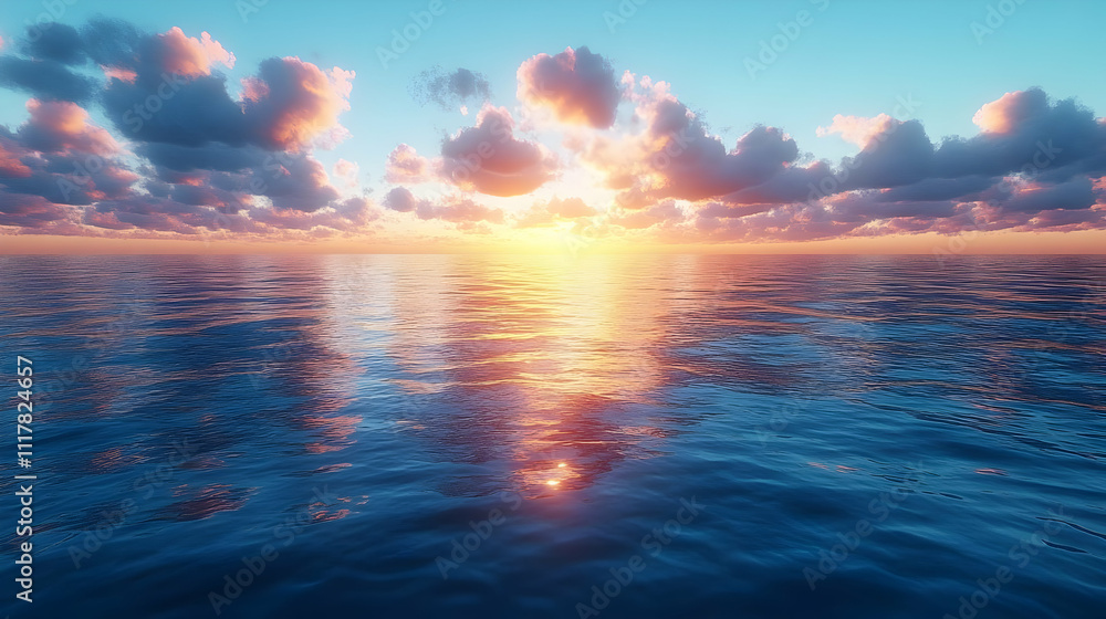 Sunset Over The Ocean 3D Illustration Sunset Over The Ocean 3D Illustration
