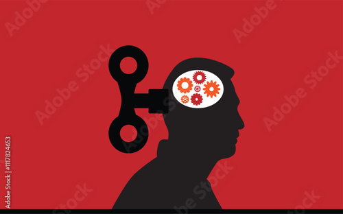 Male Bust with Clockwork Gear Head. Thinking, brainwashing and intellectual abilities vector art.