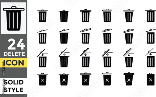 Delete Solid icon set. Waste trash bin. paper bin, trash, Rubbish sign. Trash icon sign. Garbage basket icon symbol. Recycle bin 