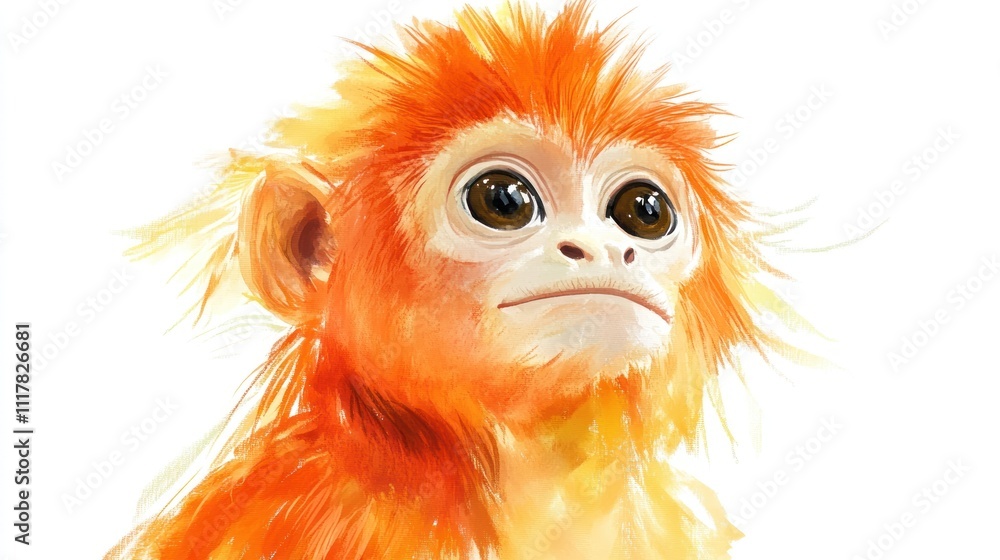 Cute illustration of a monkey with bright orange fur Cute illustration of a monkey with bright orange fur