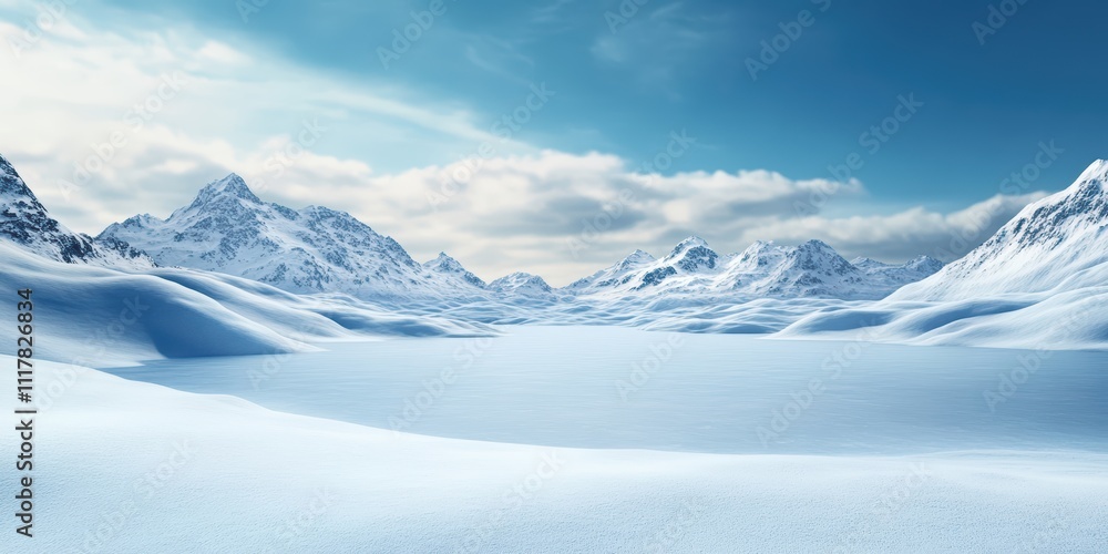 Obraz premium Majestic Snow-Capped Mountains Under Blue Sky in Winter Landscape