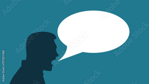 Silhouette of Shouting Man with Speech Bubble. Stress and quarrels, business and advertisement announcements vector art