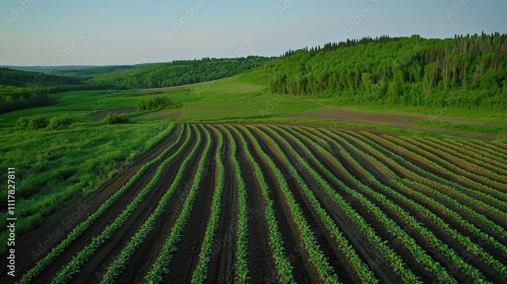 Aerial View of Lush Green Fields and Crops in Rural Landscape Aerial View of Lush Green Fields and Crops in Rural Landscape