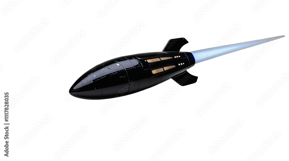 Fototapeta premium Rocket ship design with sleek body and bright exhaust on transparent background
