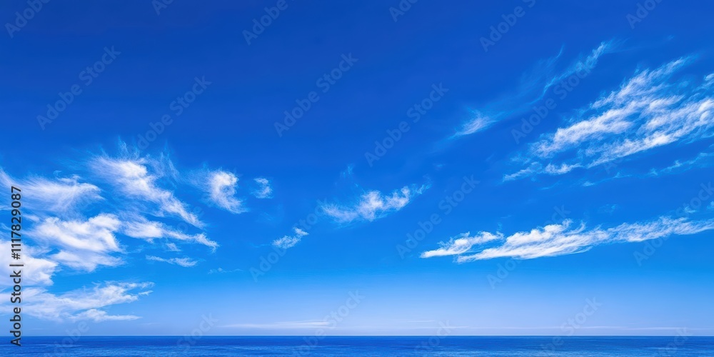 Obraz premium Expansive Blue Sky Over Calm Ocean Waves on a Clear Day