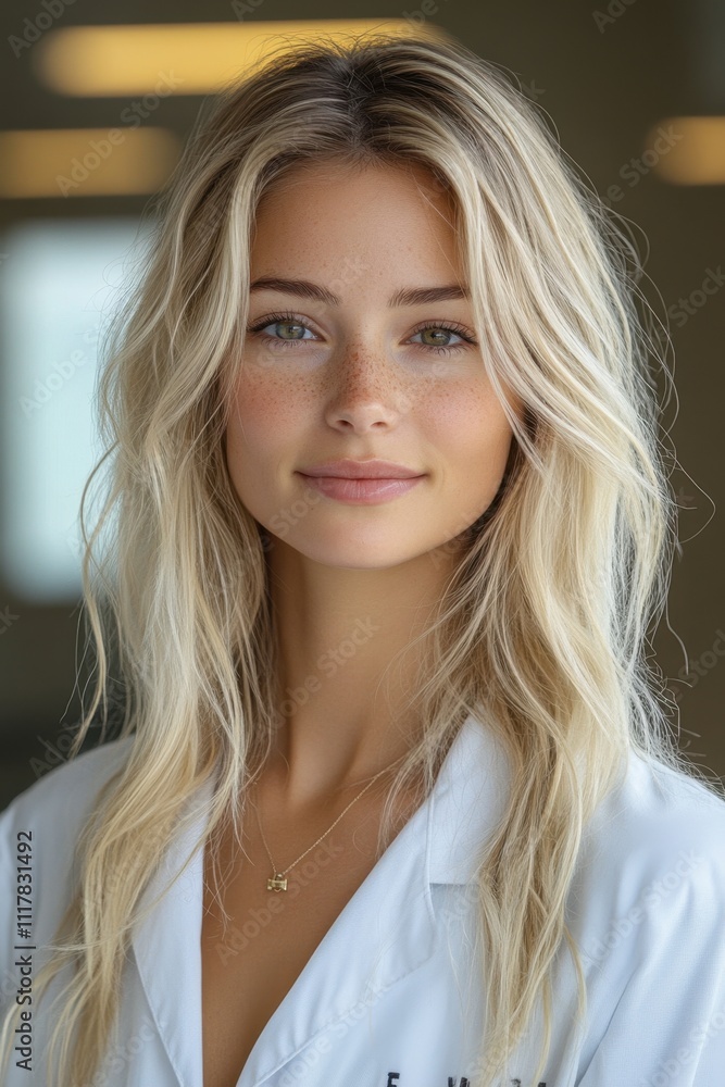 Radiant Young Blonde Woman with Freckles Portrait. Molecular Dietitian Radiant Young Blonde Woman with Freckles Portrait. Molecular Dietitian