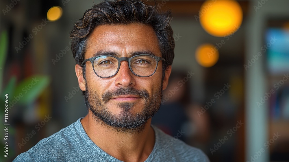 Confident Handsome Man with Glasses in Casual Wear. Moderator of Personal Charity Programs Platform Confident Handsome Man with Glasses in Casual Wear. Moderator of Personal Charity Programs Platform
