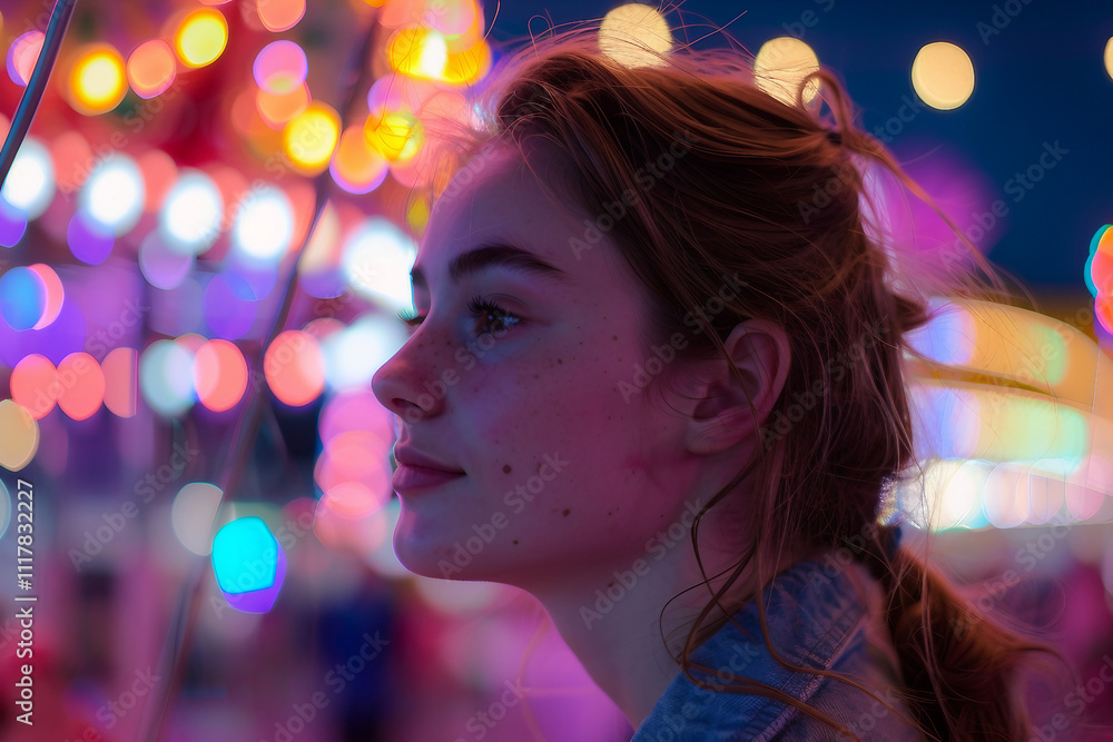 Generative AI Image of Young people friends Woman Man Enjoying Summer Fair with Colorful Amusement Park Background Generative AI Image of Young people friends Woman Man Enjoying Summer Fair with Colorful Amusement Park Background