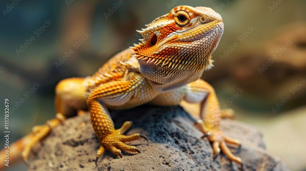 Fototapeta premium Vivid Close-up of a Bearded Dragon on a Branch