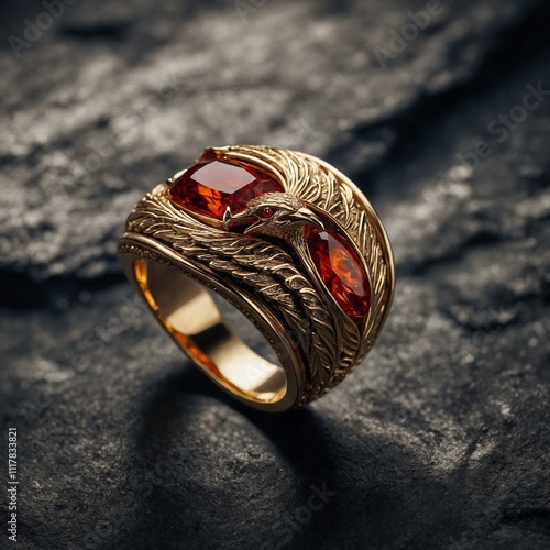 Design a ring inspired by a mythical phoenix.