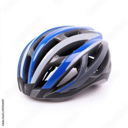 a cycling helmet clipart, sports safety gear, blue and gray, isolated on white background photo