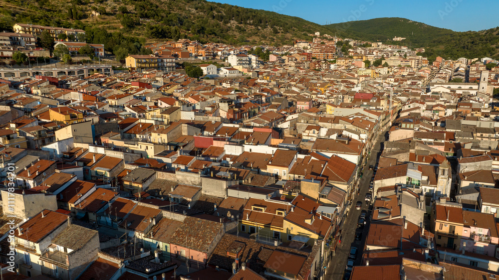 Fototapeta premium Aerial view of San Marco in Lamis located in Gargano National Park, in Puglia, Italy. It is a small town in the province of Foggia.
