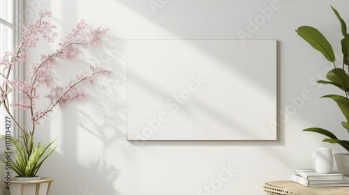 mockup with flowers and decorations on light background. ai generated
