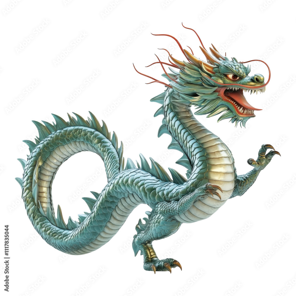 Obraz premium Majestic dragon gracefully soaring above a mystical landscape at sunset, embodying ancient legends and vibrant folklore on transparent Background