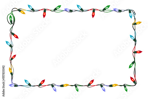 Christmas lights square illustration New Year garland isolated hand drawn on transparent background Winter frame banner decor xmas