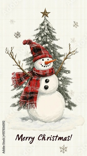 christmas greeting card with snowman