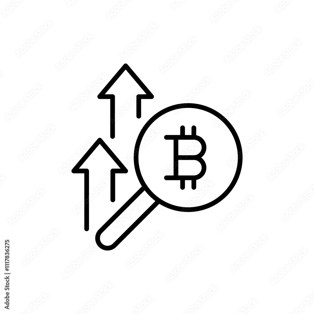 Bitcoin analytics outline icons, minimalist vector illustration ,simple transparent graphic element .Isolated on white background
