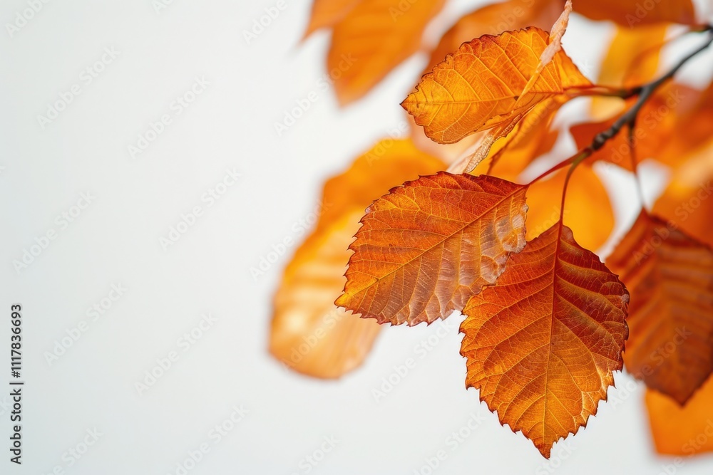 Obraz premium A close-up view of an orange tree branch with vibrant orange leaves, perfect for decorating or illustrating autumn-themed concepts