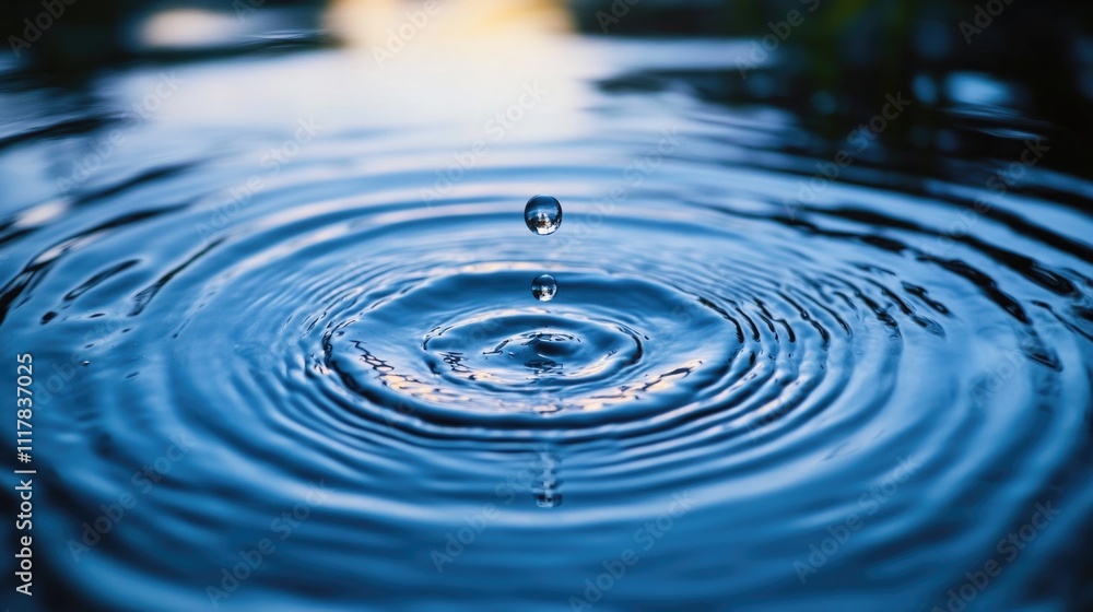 A single water droplet falls into a body of water, creating ripples and disturbance A single water droplet falls into a body of water, creating ripples and disturbance