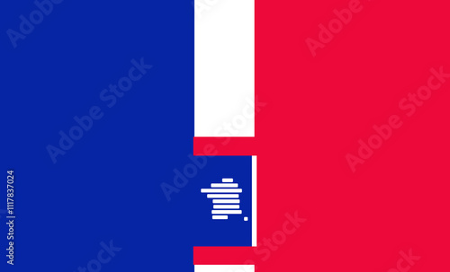 creative background theme France with rounded because simplified outline silhouette map of France, French vibrant national colors of the French flag photo