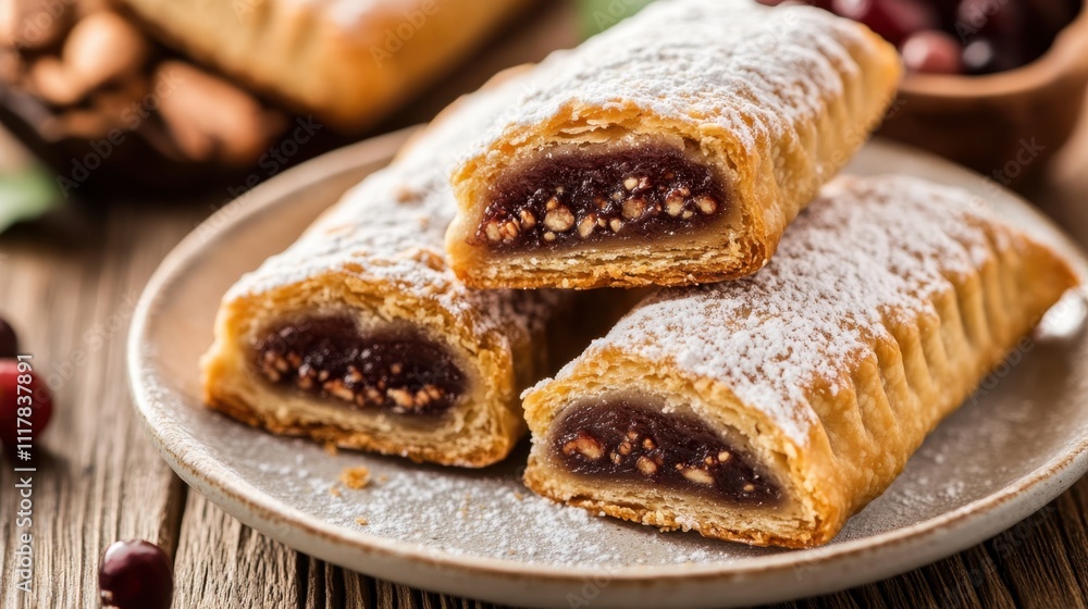 National Fig Newton Day Delicious pastry filled with jam and nuts on rustic wooden table, perfect for dessert lovers National Fig Newton Day Delicious pastry filled with jam and nuts on rustic wooden table, perfect for dessert lovers