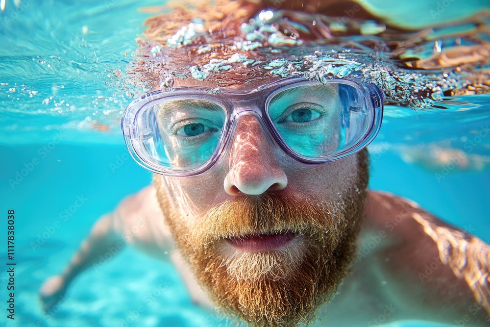 Naklejka premium A person swimming in a pool wearing goggles