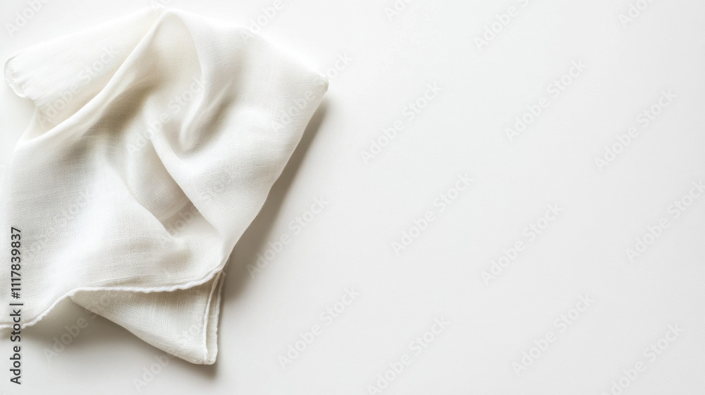 Elegant white fabric cloth gracefully draped on a clean, minimalist background, highlighting its soft texture and delicate folds. Elegant white fabric cloth gracefully draped on a clean, minimalist background, highlighting its soft texture and delicate folds.