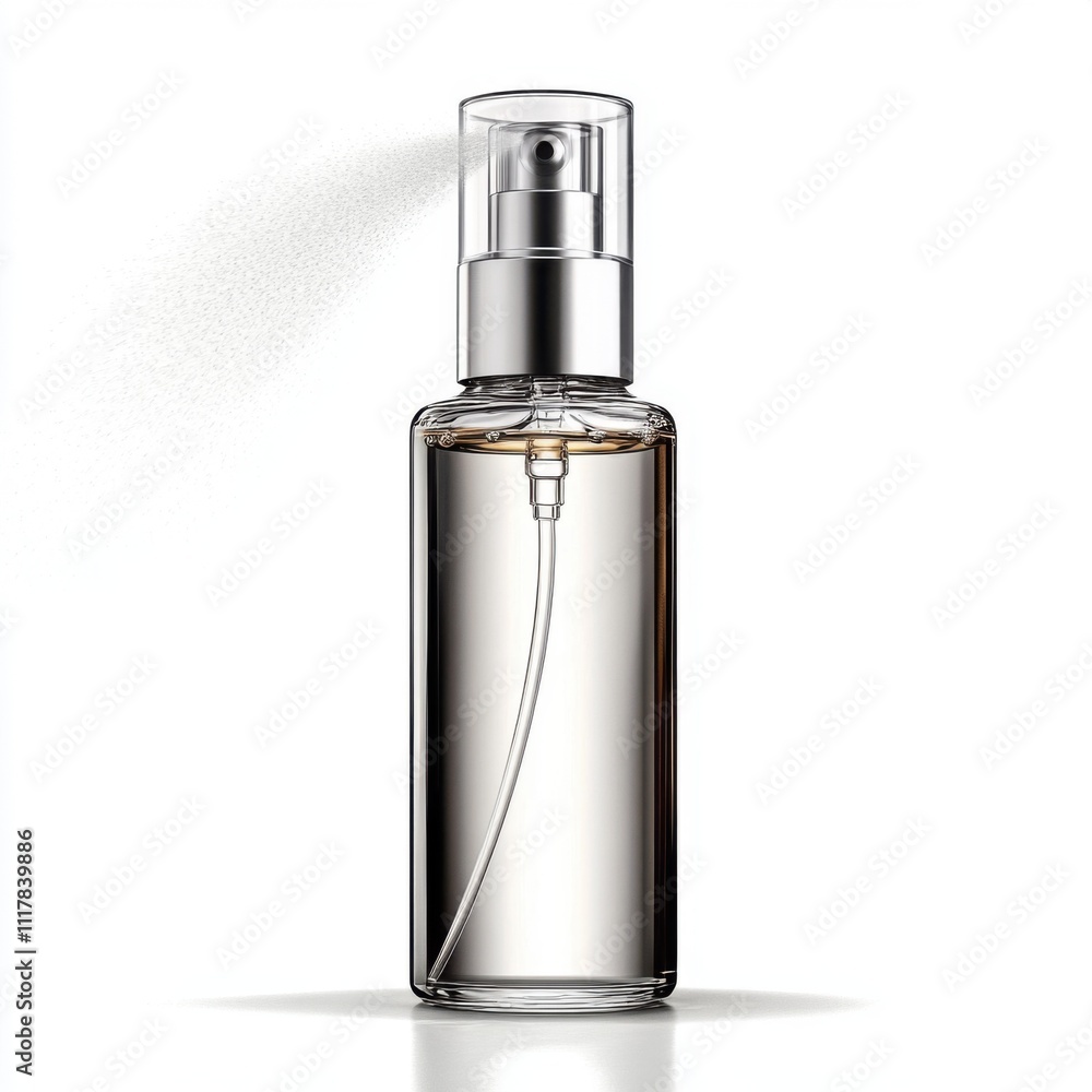Bottle of perfume spraying isolated on a clean white background Bottle of perfume spraying isolated on a clean white background