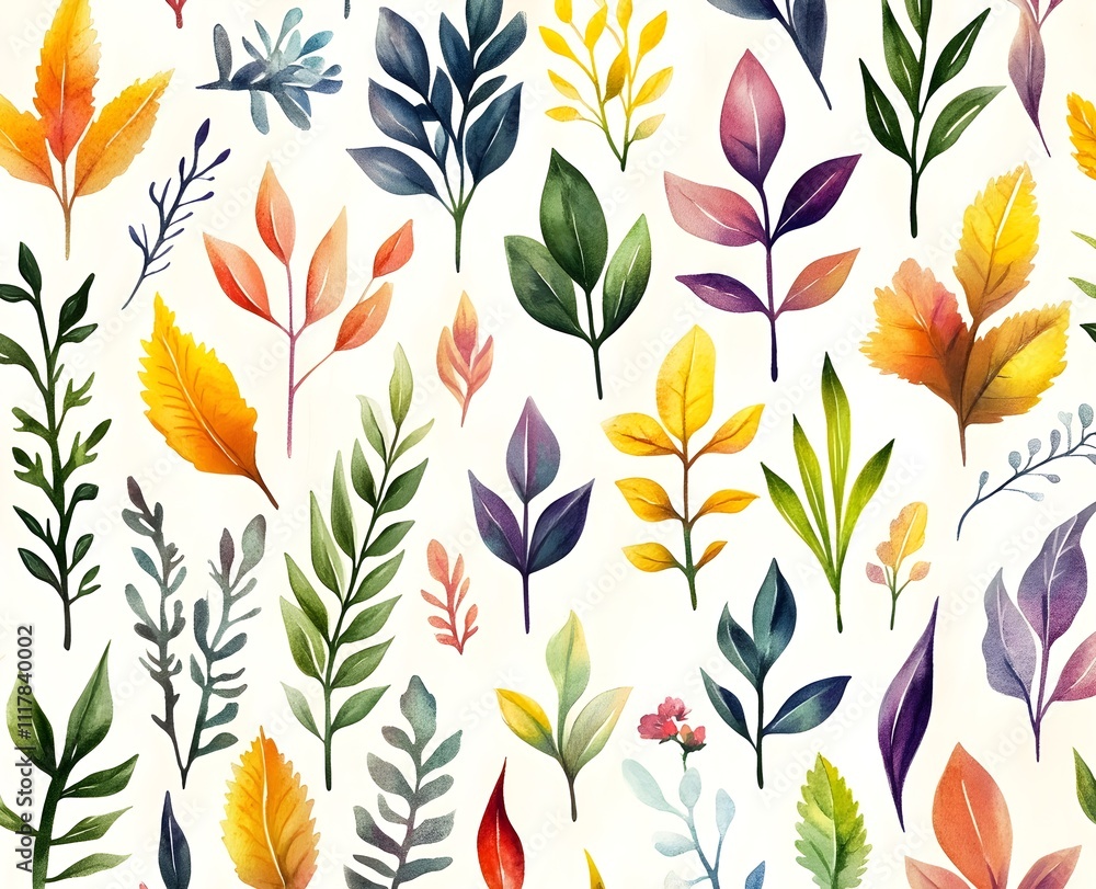 Watercolor paintings of various plants in soft, light pastel colors Watercolor paintings of various plants in soft, light pastel colors