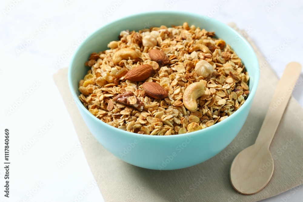 Delicious granola on a light background Delicious granola on a light background