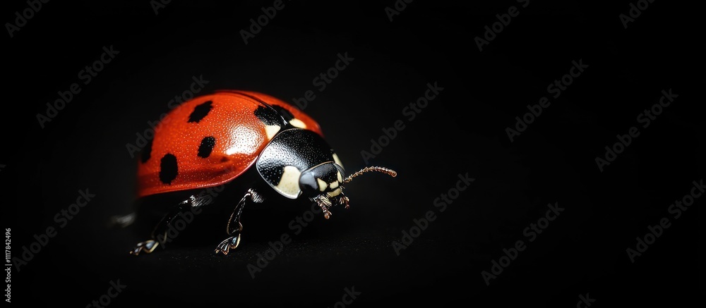 A close-up of a ladybug on a black background. A close-up of a ladybug on a black background.