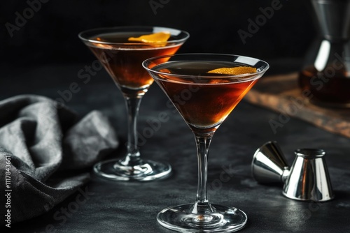 Couple of glasses filled with drinks sitting on a table, perfect for party or gathering