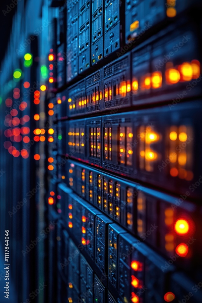 Row of servers in a modern data center Row of servers in a modern data center