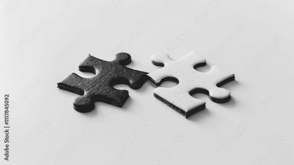 Fototapeta premium Opposite day concept using white and black puzzle pieces on a white background.