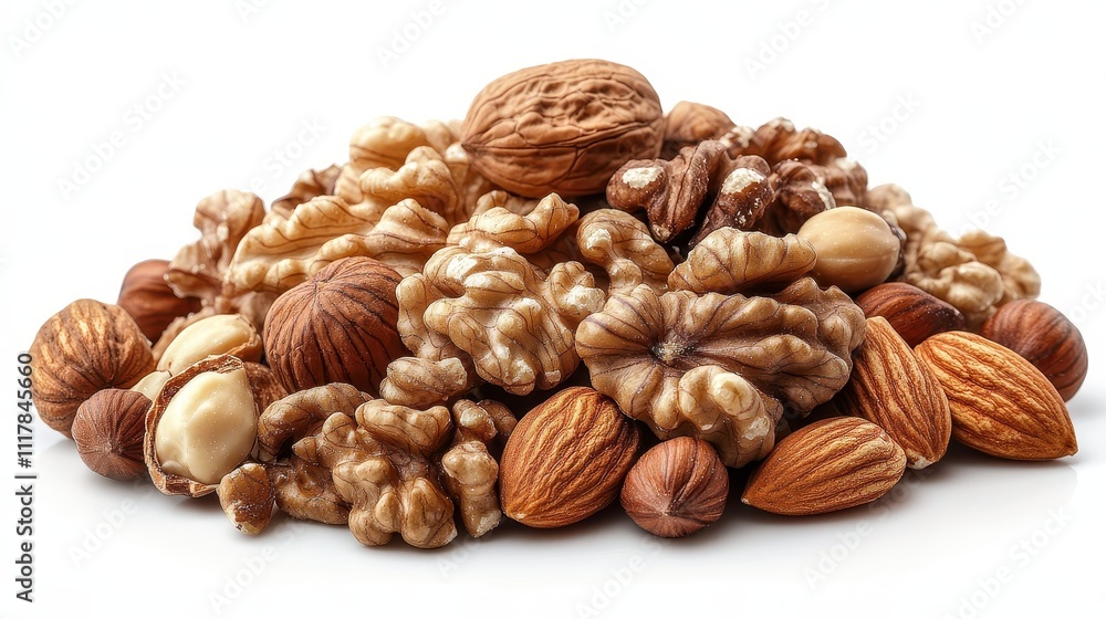 Close-up of Mixed Nuts Walnuts, Almonds, and Hazelnuts on White Background - High-Resolution Stock Photo Close-up of Mixed Nuts Walnuts, Almonds, and Hazelnuts on White Background - High-Resolution Stock Photo