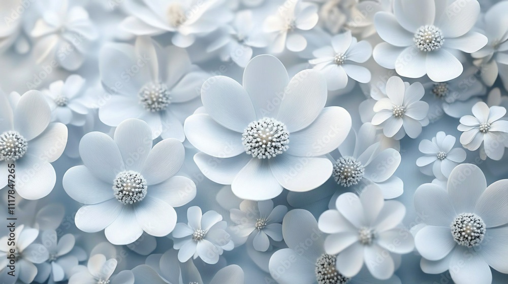 Close-up of many light blue paper flowers. Close-up of many light blue paper flowers.