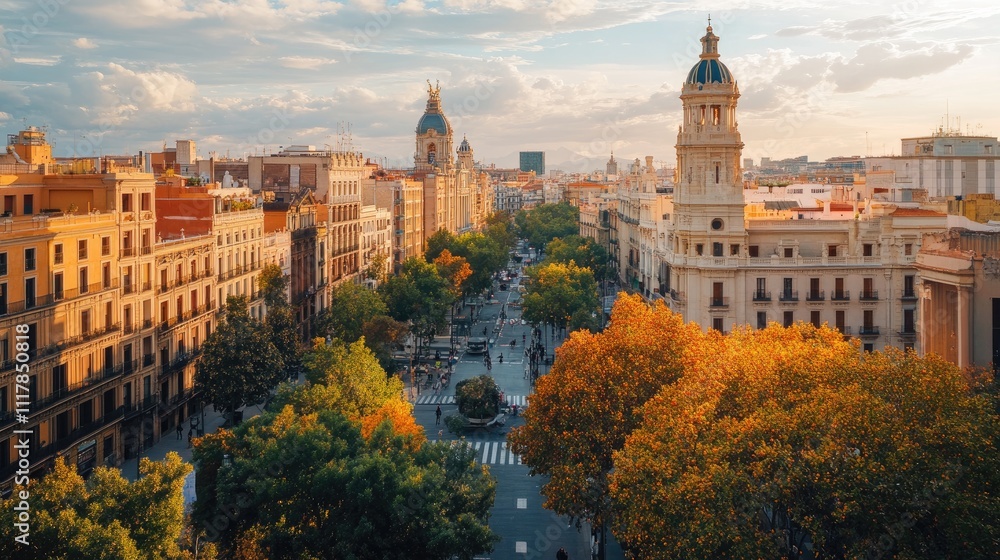 Naklejka premium Orange groves in full bloom in Valencia