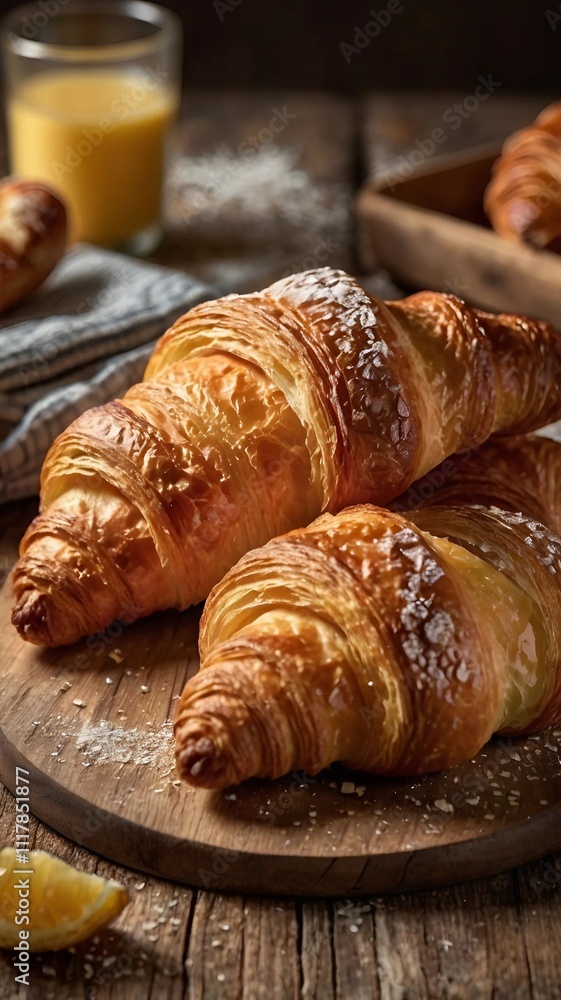 croissant on a wooden table croissant on a wooden table