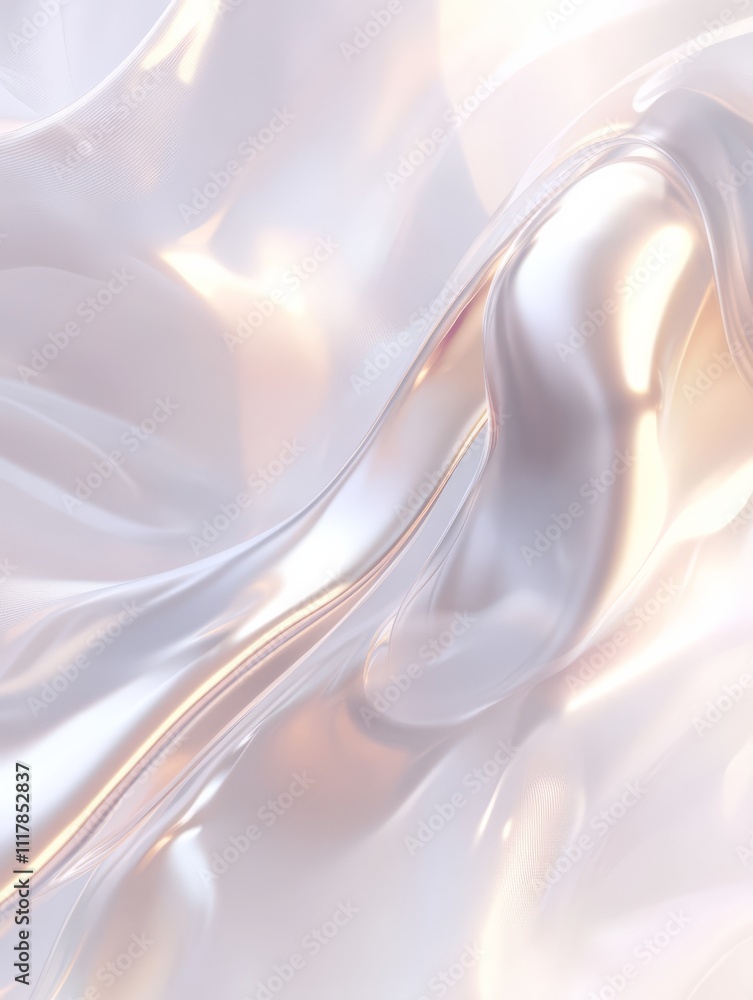 Obraz premium Shimmering, pearlescent liquid flows in elegant, undulating waves, capturing light with a soft, ethereal glow. 
